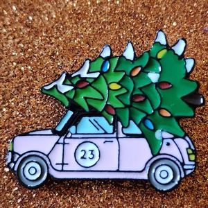 3/$20 Winter Holiday Pink Car With Christmas Tree on Roof Enamel Pin